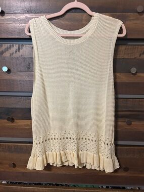 SHEIN Cream Knit Ruffled Eyelet Hem Sleeveless Tank